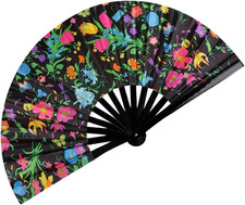 Rave Hand Fan UV Glow, Clap Popping Folding Fan, Bamboo Large Hand Fan for Line