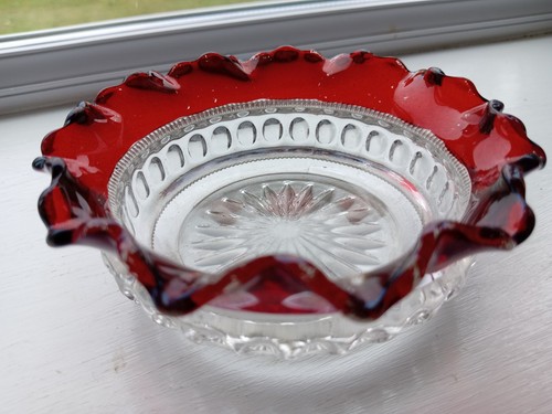 Heisey ruby and clear vintage glass bowl. - Picture 9 of 13