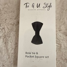 Tie G U Style Bow Tie  Pocket Square Set Black Solid Men's Formal Accessory