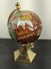 Miniature Desktop Globe Mother of Pearl Inlay Brass Stand