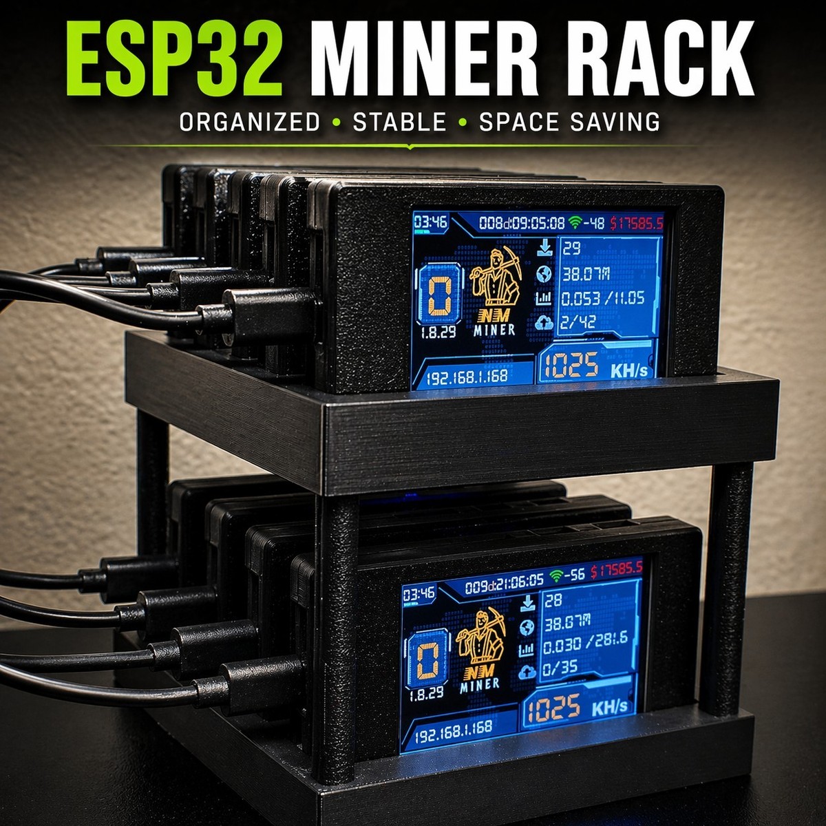 ESP32 Miner Rack 2-Tier 8 Slot | Bitaxe NM Miner Stand | Crypto