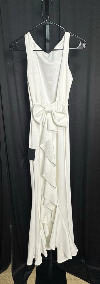 Maxi Vestido de Novia Lulus Marfil Sin Espalda Lazo Volantes - Talla XXS Foto 4 de 4