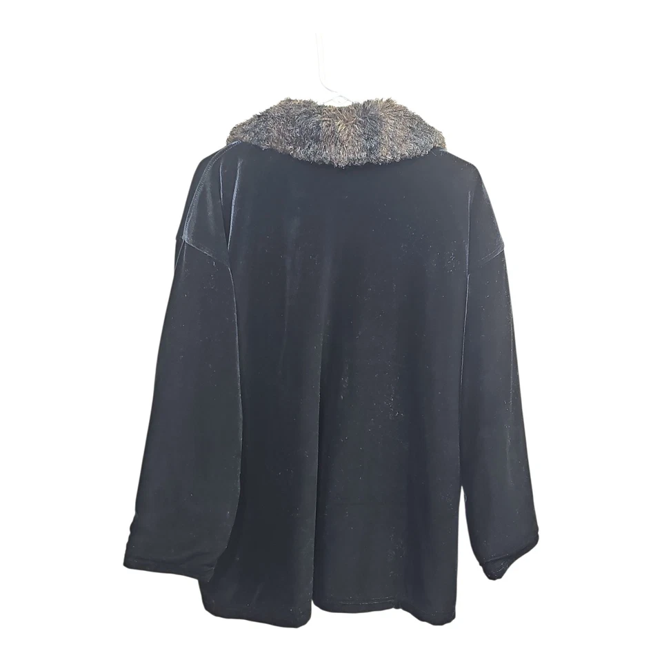 Jaqueta Casaco Vintage Jones New York Gola de Pele Veludo Preto Zíper Completo Tamanho Grande - Imagem 2 de 4