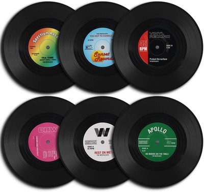Vinyl Record Coasters, 6 Pieces of Retro Style Vinyl Coasters