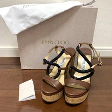 JIMMY CHOO Wynwood Wedge Sandals Leather & Cord Brown EU35/US5 Women's Auth