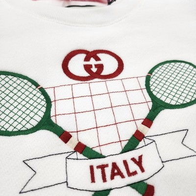 Gucci Tennis Racket Embroidered Sweatshirts White | MSRP $1300