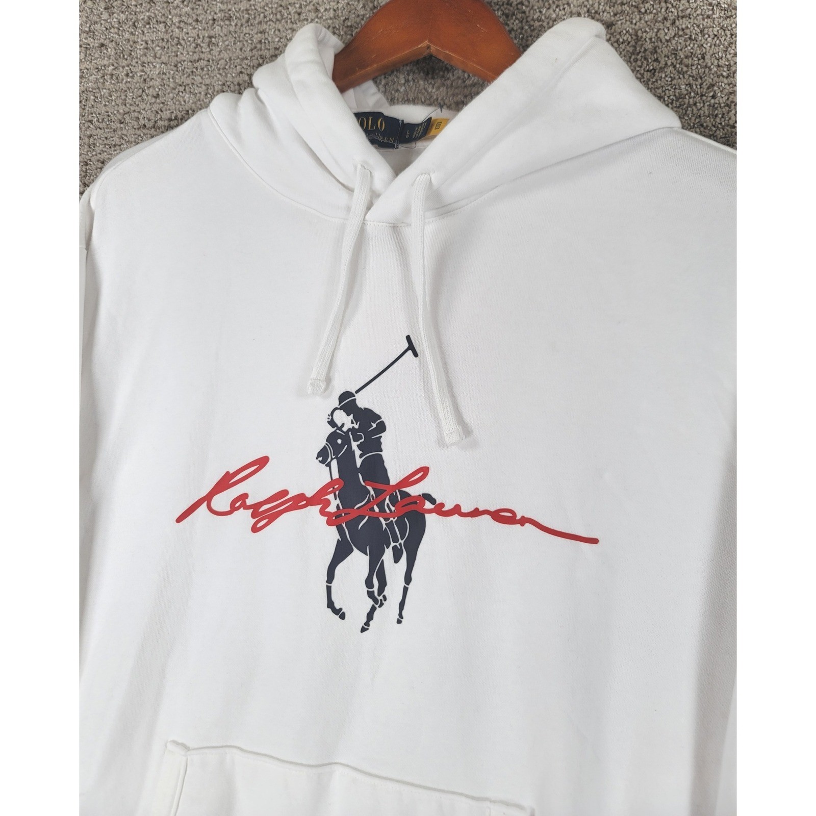 Polo Ralph Lauren bianca scritta big pony felpa con cappuccio uomo pullover grande