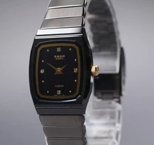 New Batt "N MINT" RADO Diastar 133.9540.3 Women Black Square Qz Watch From JAPAN