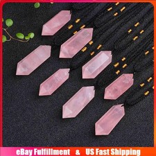 Natural Rose Quartz Crystal Pendant Chakra Healing Gemstone Pendulum Necklace US