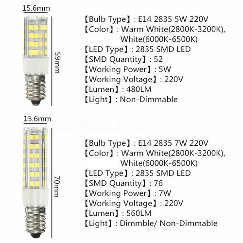 1-10x E14 Led Birne 3W 5W 7W 2835 führte Halogenersatz Energiesparlampen 220V - Bild 7 von 10