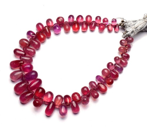 Natural Pink Sapphire Gem 5x3 to 9x6MM Size Smooth Teardrop Briolette Beads 6.5" - Picture 3 of 6