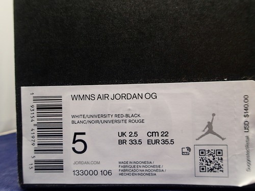 2020 Womens Nike Air Jordan OG White Black Red Retro SZ 5 ( 133000-106 ) - Picture 8 of 8
