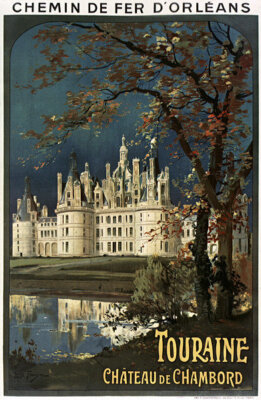 Touraine Chateau de Chambord vintage train travel poster repro 12x18