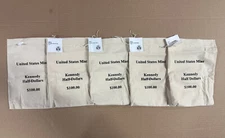 Lot of 5 US Mint Kennedy Half Dollars $100 CANVAS BANK BAGS Empty New Condition