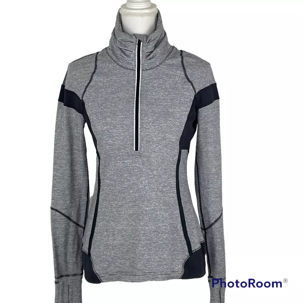 Lululemon Rare Run Inspire Top Jacket 1/2 Zip Pullover Women's Striped Gray  10