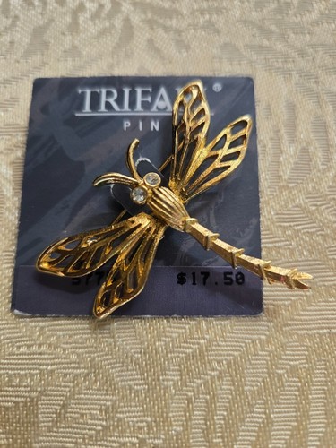 TRIFARI bewegliche Libelle Brosche Anstecknadel Strass Augen NEU Vintage goldfarben - Bild 4 von 11
