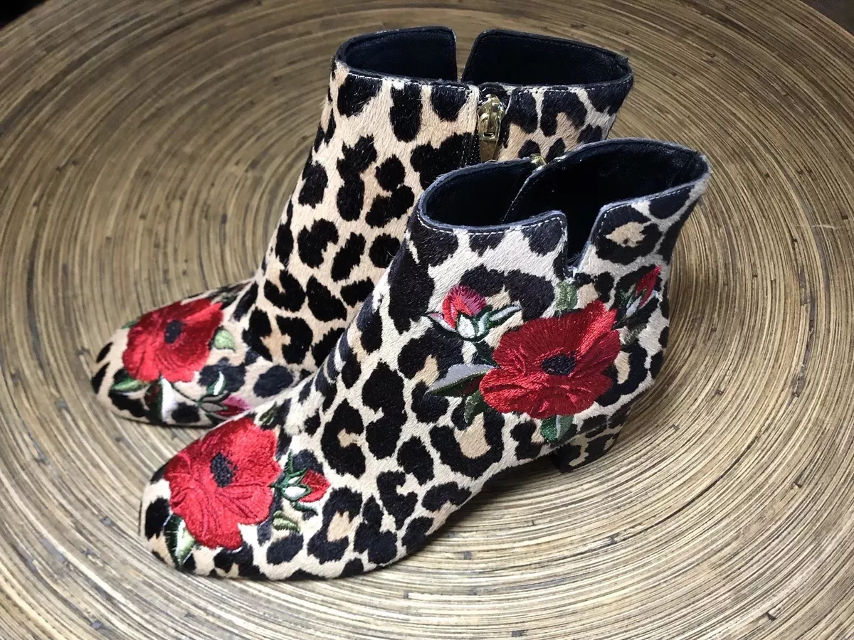 Very Cute KATE SPADE Embroidered Leopard Print Ankle Boots Size 7.5 New