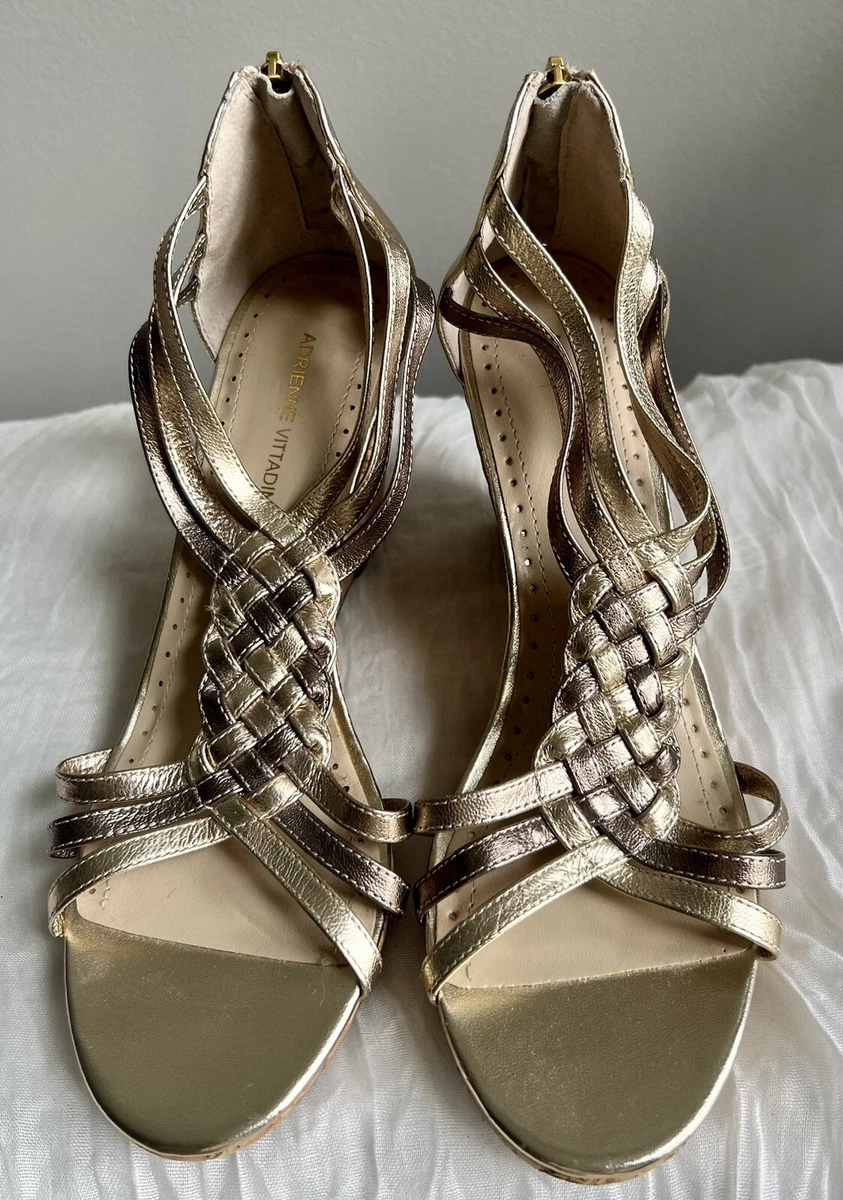 Adrienne Vittadini Gold Silver Carmen Platform Wedge Sandal size
