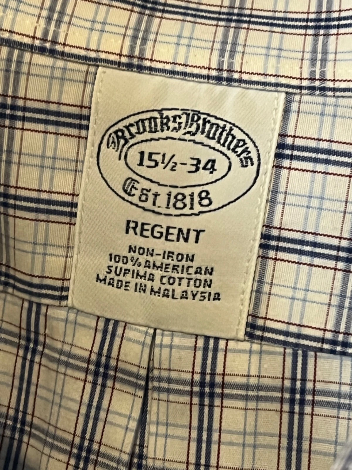 OFF WHITE Brooks Brothers Taglia 151 2 34 Camicia Abito Uomo 100% Cotone Americano Supima.Plaid