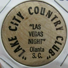 Vintage Lake City Country Club Olanta, SC Wooden Nickel Token South Carolina #1