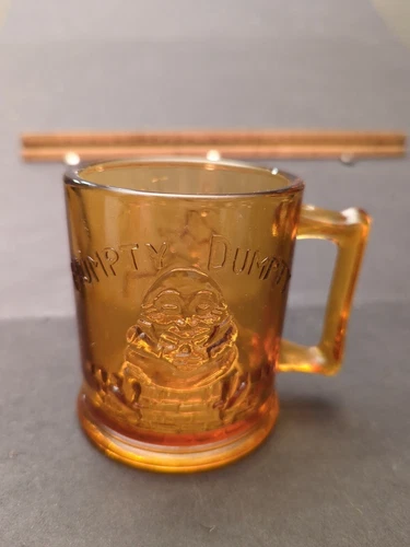 Vintage Amber Glass HUMPTY DUMPTY Tom Tom The Piper's Son Coffee Mug