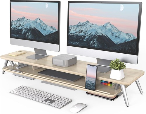 Fenge Dual Monitor Stand Monitor Stands Riser for 2 Monitors 108cm Oak - 第 1/8 張圖片