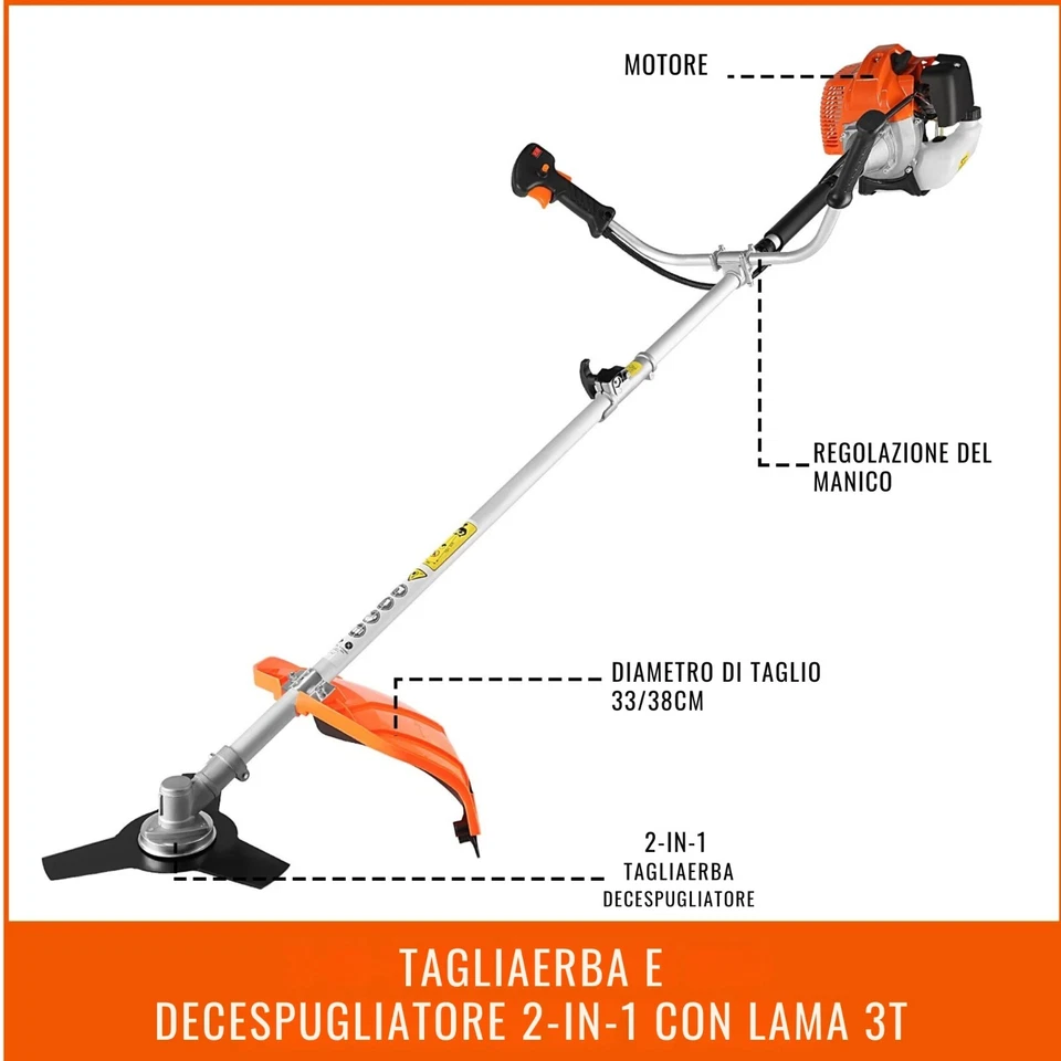 Decespugliatore a Benzina 52cc 2 in 1 Tagliaerba Potente 2,5kW Giardino - Immagine 2 di 4