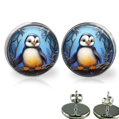 Watercolor Art Print Baby Penguin Stud Earrings Penguin Lover Gift Earrings