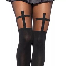 Collant bi-color pour femme/ Collant Noir à motif croix tendance créateur sexy