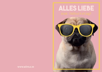 Old English Co. Geburtstagskarte Für Schwester – Süßes Mops-Design Mit Blumen, Innen Blanko
