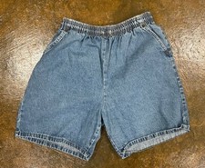 Vintage Stone Washed High Waist Jeans Shorts Elastic Waste 80s Made In USA Sz 16