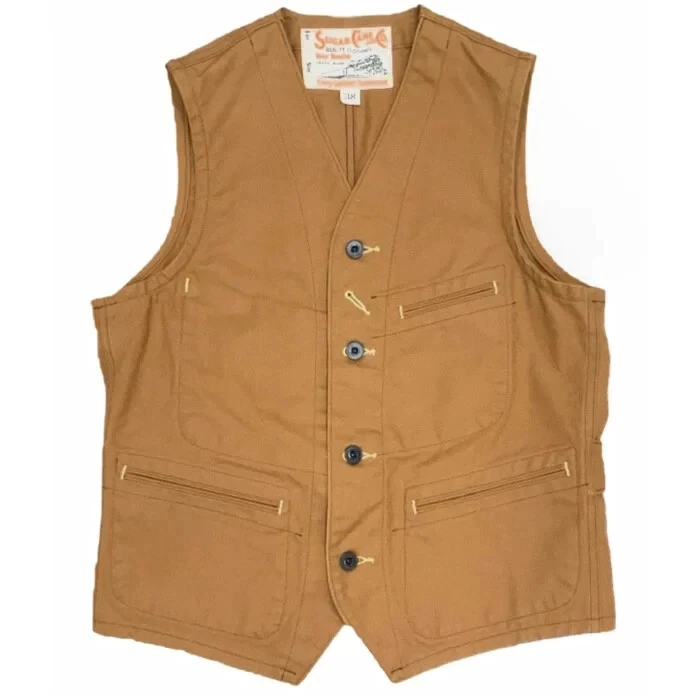Chaleco CAÑA DE AZÚCAR 13oz. CHALECO DE TRABAJO PATO MARRÓN SC14375 Hecho en JAPÓN NUEVO Foto 2 de 4