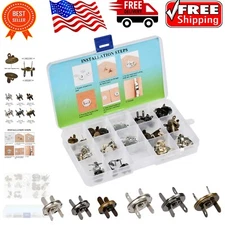 30 Set Magnetic Bag Fasteners in Antique Brass, Silver & Black - Easy Install