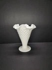 Vintage Fenton Glass Vase Hobnail White Milk Glass Cone Trumpet Shape 7 3/4" T