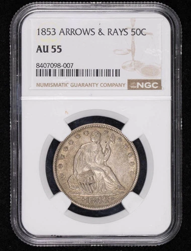 1853 S Half Dollars Liberty Seated NGC AU-55 ARROWS