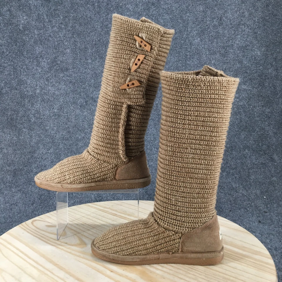 Bearpaw Botas Mujer 8 Anastasia Hasta la Rodilla Mukluks Punta Redonda Planas Beige Tejidas Foto 2 de 4