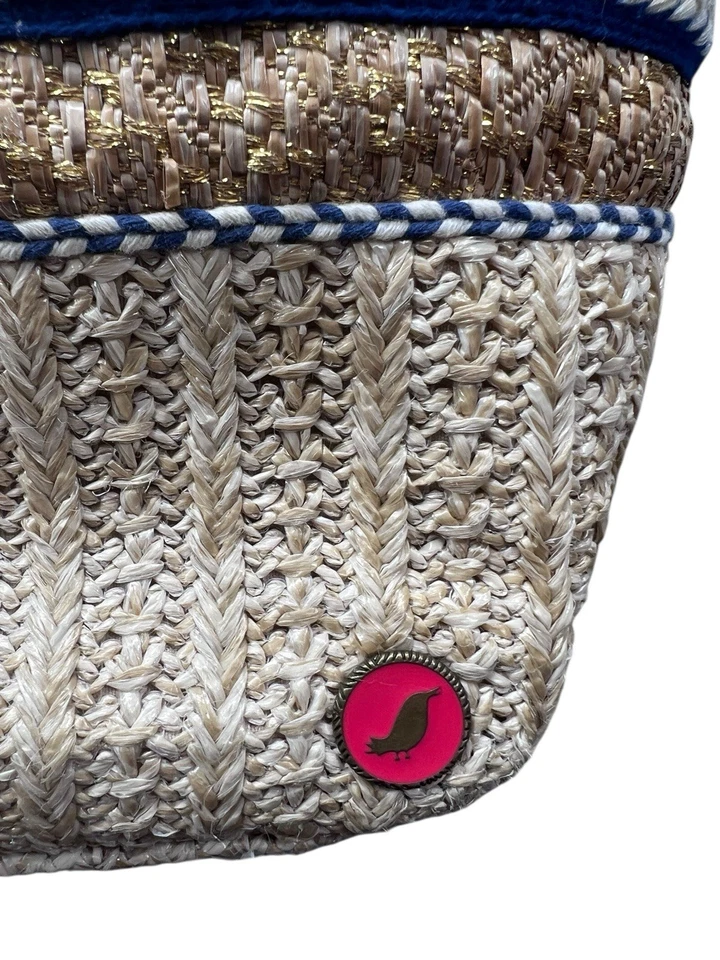 Bolso de Mano Sakroots Ellis Azul Marino Espíritu Desierto Paja Cartera Cuero Correas Playa Foto 4 de 4