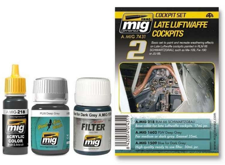 Ammo Mig A.Mig7431 35ml x2 & 17 - Late Lutftwaffe Cockpits Weathering Set