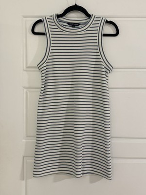 Veronica Beard Women s Knit Mini Dress Size S Navy Blue White Chevron Sleeveless