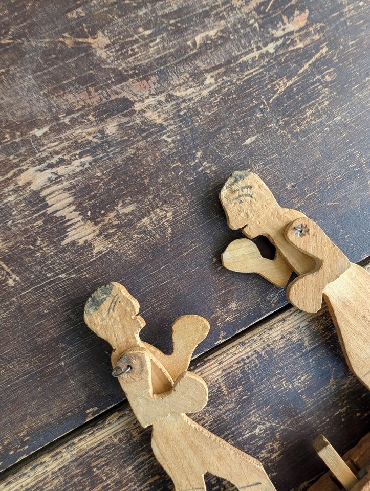 Antique 20s Mechanical Folk Art Wooden Boxing Toy Vintage Kinetic Rustic