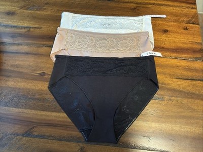 3-PACK SOMA VANISHING EDGE COTTON W/ LACE HIGH LEG PANTIES  IVORY/AMBER /BLACK L