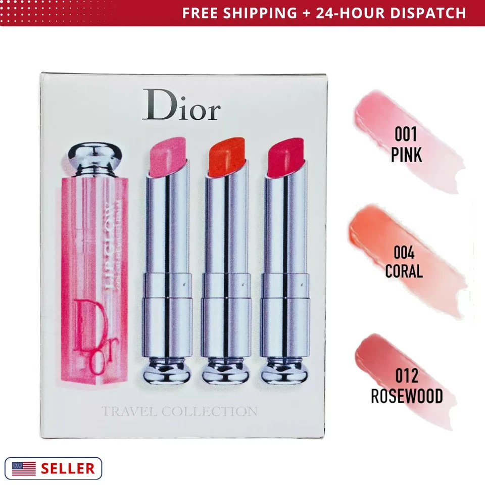 DIOR Addict Lip Glow Trio Pink 001 Coral 004 Rosewood 012 Travel Collection