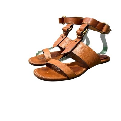 Chloe Kingsley T-Strap Flat Leather Sandal Cognac Brown Size 40 Women's US 9.5
