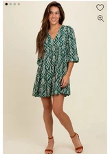 WISHLIST APPEAL Forest Green Printed Mini Dress SIZE S 