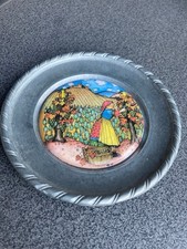 Zierteller mit eingelegtem farbigen Kunstmotiv ERNTE (Emaille-/Druckeinlage)