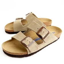 Birkenstock Arizona Taupe Suede Leather Casual Sandals Shoes, Women's Size 8