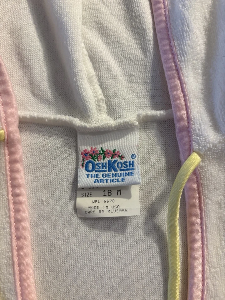 VTG OshKosh Bgosh 18 Months White Terry Swim Coverup Baby Girl - Image 3 of 4