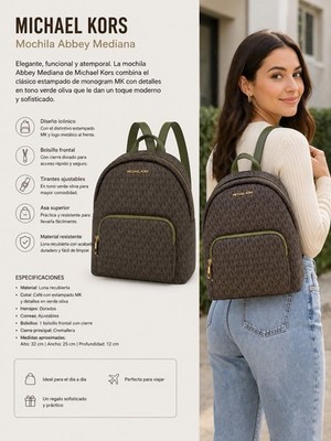 Michael Kors Abbey Mediana Brown Olive Logo Coated Canvas Women's Backpack