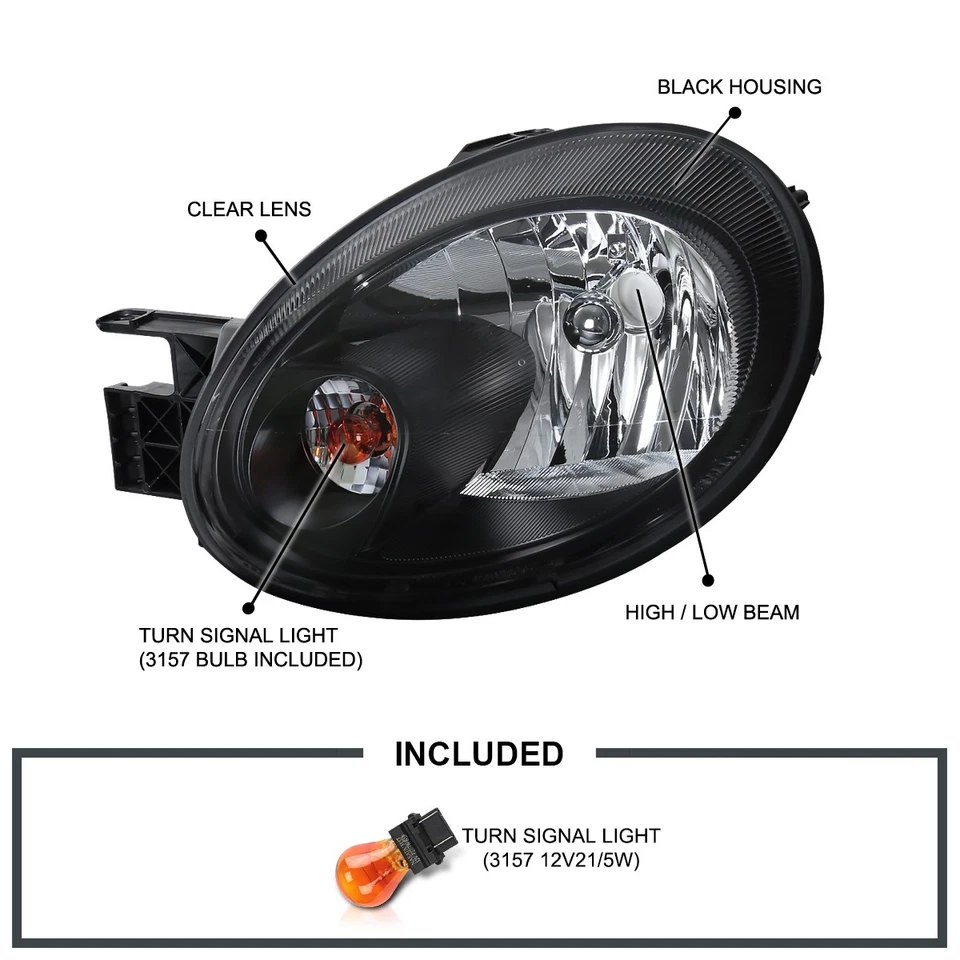 Black Fits 2003-2005 Dodge Neon Factory Style Headlights Head Lamps Left+RIght — 第 3/4 张图片