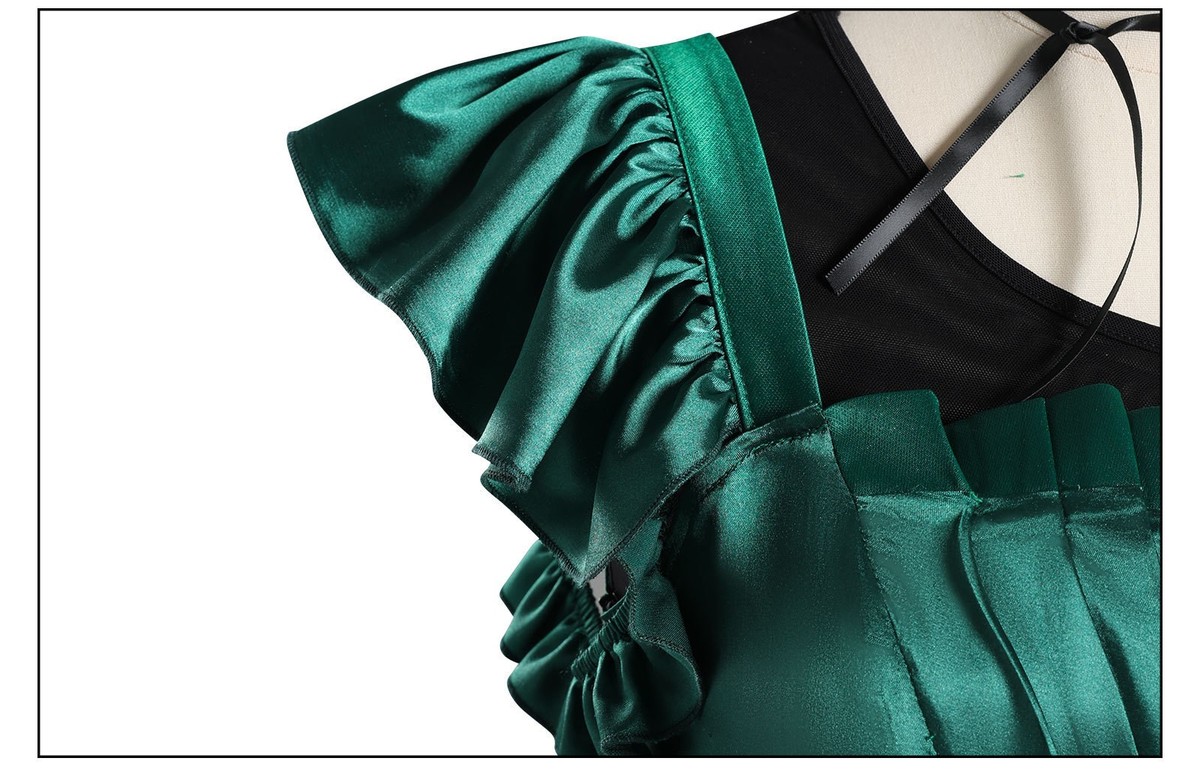 green emerald velvet dress Uwowo Collab Series: Agnes Green Prom Dress Wednesday Season 2 Cosplay –  Uwowo Cosplay main image 1